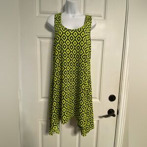 T32- INDIA BOUTIQUE Blue-Neon Yellow Green Geometric Handkerchief Tank Dress